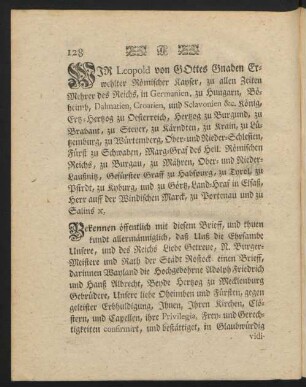 WIR Leopold von GOttes Gnaden ERwehlter Römischer Kayser, ...