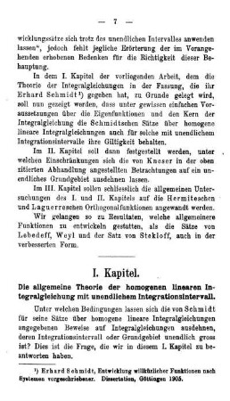 I. Kapitel - Die allgemeine Theorie der homogenen linearen Integralgleichung mit unendlichem Integrationsintervall.