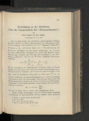 Berichtigung zu der Mitteilung: "Über die Polymerisation des β-Methylanthrancens"