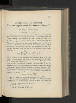 Berichtigung zu der Mitteilung: "Über die Polymerisation des β-Methylanthrancens"