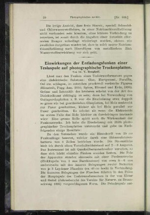 Einwirkungen der Entladungsfunken einer Teslaspule auf photographische Trockenplatten