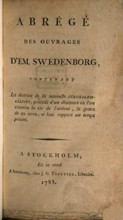 Abrégé des ouvrages de Swedenbog