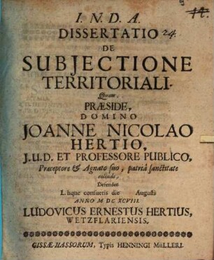 Dissertatio De Subiectione Territoriali