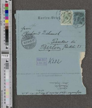 Kartenbrief an Richard Dehmel
