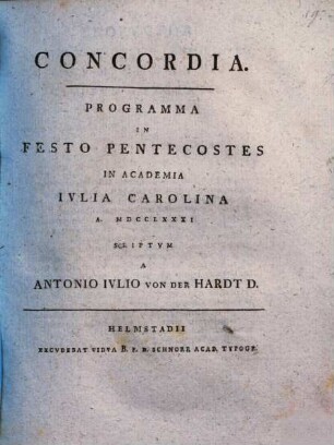 Concordia : programma in festo Pentecostes in Academia Iulia Carolina