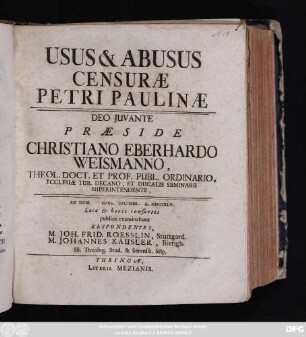 Usus & Abusus Censuræ Petri Paulinæ