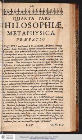 QVARTA PARS. PHILOSOPHIAE MATAPHYSICA.