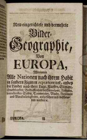 Neu-eingerichtete und vermehrte Bilder-Geographi, Von Europa, ...