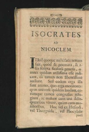 Isocrates Ad Nicoclem.