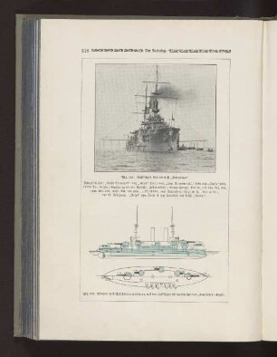 Fig. 345 Russisches Linienschiff "Borodino" Fig. 346 Panzer- und Artillerieanordnung auf den russischen Linienschiffen der "Borodino"-Klasse