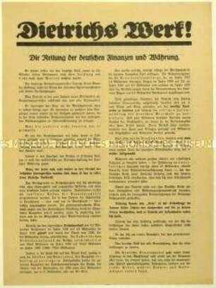 Flugblatt der Deutschen Staatspartei zur Politik des Finanzministers Hermann Dietrich