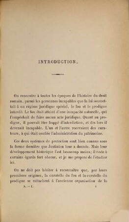 Études sur l'histoire du droit romain, I. La folie et la prodigalité