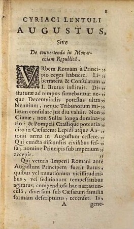 Cyriaci Lentuli Augustus, sive de convertenda in monarchiam republica : iuxta ductum et mentem Taciti