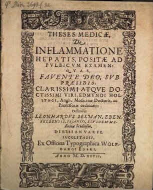 Theses medicae, de inflammatione hepatis