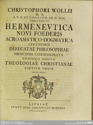 Hermeneutica Novi Foederis Acroamatico-Dogmatica