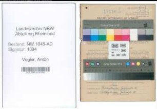 Entnazifizierung Anton Vogler , geb. 31.07.1899 (Angestellter)