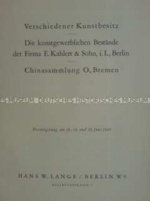 Katalog des Auktionshauses H. W. Lange Berlin