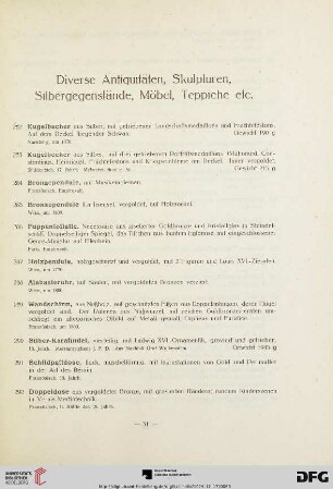 Diverse Antiquitäten, Skulpturen, Silbergegenstände, Möbel, Teppiche etc. (Nr. 282-375)