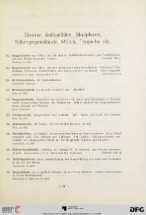 Diverse Antiquitäten, Skulpturen, Silbergegenstände, Möbel, Teppiche etc. (Nr. 282-375)