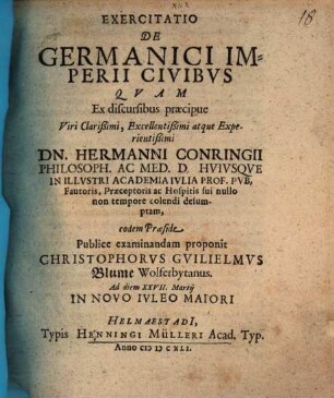 Exercitatio De Germanici Imperii Civibus