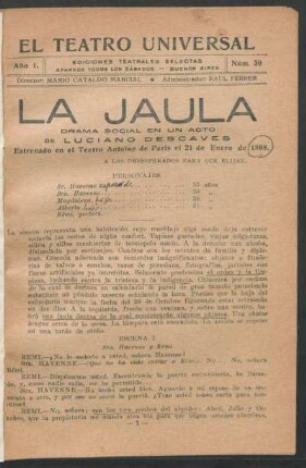 1921003900: La jaula : drama social en un acto