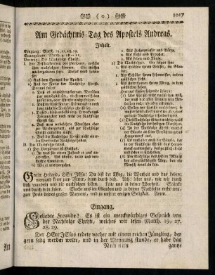 1017-1020, Inhalt; Eingang; Evangelium