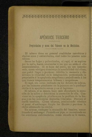 Apéndice tercero Propiedades y usos del Tabaco en la Medicina.
