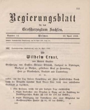 44. Landesherrlicher Gnadenerlaß