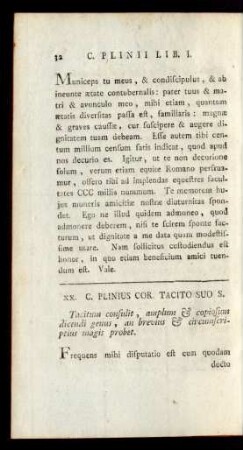 XX. C. Plinuis Cor. Tacito Suo S.