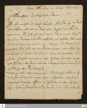 Brief von Gotthilf August Francke an Anna Magdalena Francke.