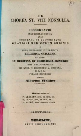 De chorea St. Viti nonnulla : diss. inaug. med.