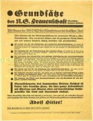 Programmatischer Aufruf der NSDAP an die Frauen zur Unterstützung Adolf Hitlers bei der Reichstagswahl Juli 1932