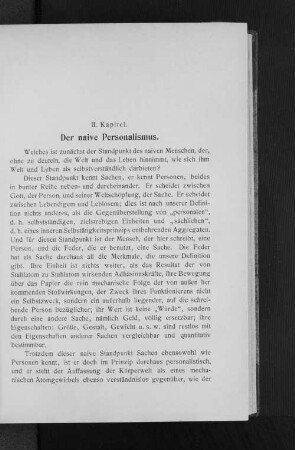 II. Kapitel. Der naive Personalismus.