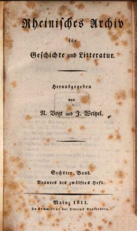 Rheinisches Archiv für Geschichte und Litteratur, 6. 1811
