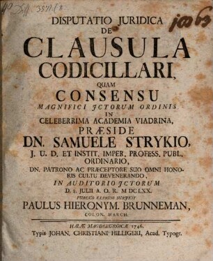 Disputatio Juridica De Clausula Codicillari