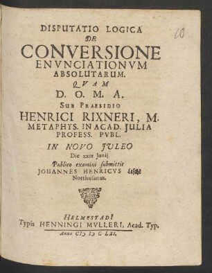 Disputatio Logica De Conversione Enunciatonum Absolutarum