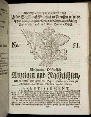 No. 51. Montags, den 19ten December 1768.