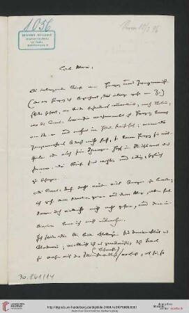 Briefwechsel Theodor Mommsen und Marie Mommsen geb. Reimer: Brief von Theodor Mommsen an Marie Mommsen