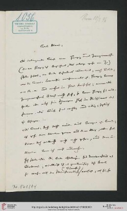 Briefwechsel Theodor Mommsen und Marie Mommsen geb. Reimer: Brief von Theodor Mommsen an Marie Mommsen