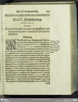 Die LIX. Hochzeitpredigt. Ex Syr.7.v.21
