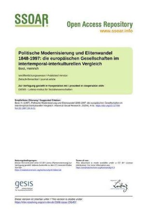 Politische Modernisierung und Elitenwandel 1848-1997: die europäischen Gesellschaften im intertemporal-interkulturellen Vergleich