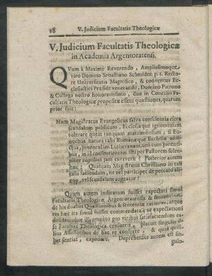 V. Iudicium Facultatis Theologicae in Academia Argentoratensi.