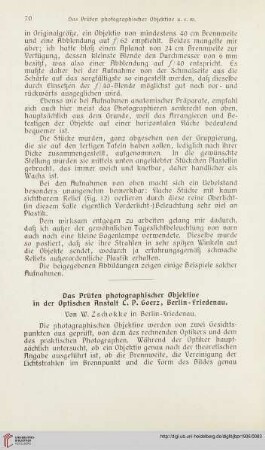 20: Das Prüfen photographischer Objektive in der Optischen Anstalt C. P. Goerz, Berlin-Friedenau