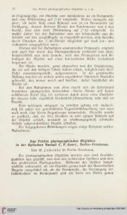 20: Das Prüfen photographischer Objektive in der Optischen Anstalt C. P. Goerz, Berlin-Friedenau