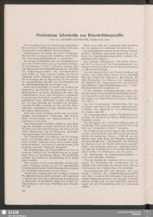 Hochviskose Schmieröle aus Braunkohlenparaffin