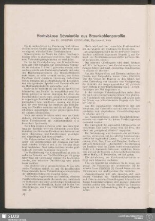 Hochviskose Schmieröle aus Braunkohlenparaffin