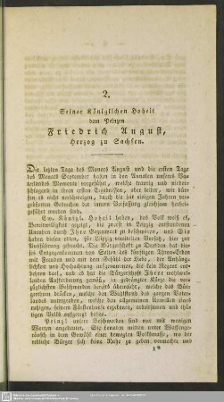 2. Seiner Königlichen Hoheit dem Prinzen Friedrich August, Herzog zu Sachsen