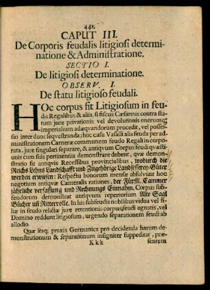 Caput III. De Corporis feudalis litigiosi determinatione & Administratione