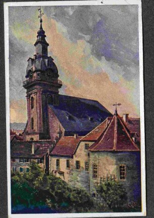 protestantische Kirche, daneben katholische. Kirche
