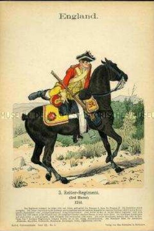 Uniformdarstellung, Gemeiner des 3. Reiter-Regiments, Königreich Großbritannien, 1751.
